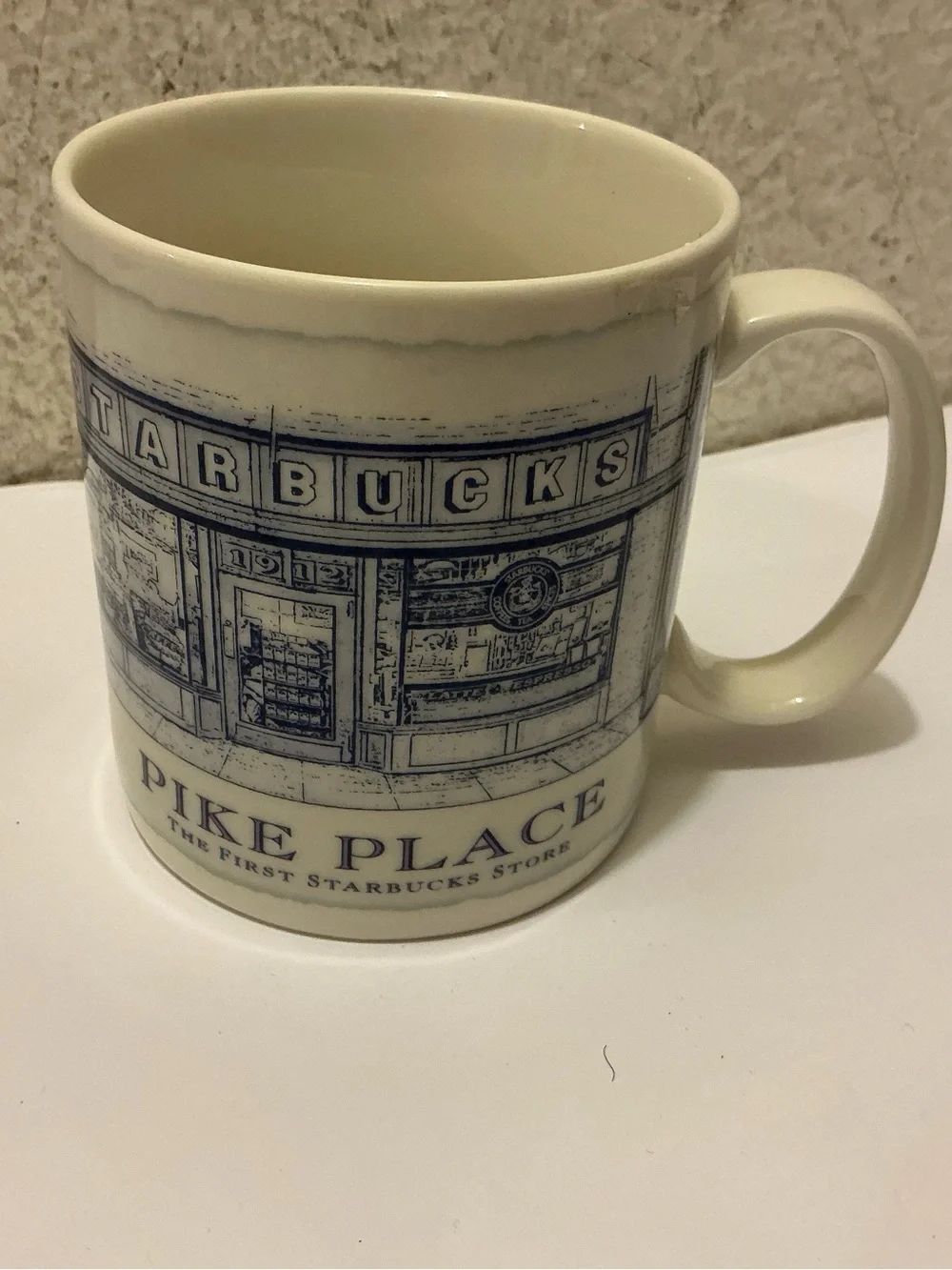 Starbucks Pike Place Ceramic Coffee Mug - Cream with Navy Blue Artwork - Picture 2 of 7